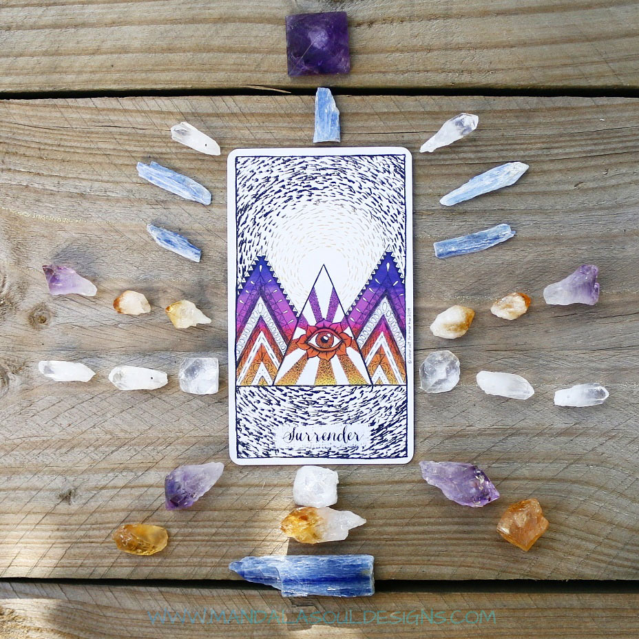 Crystal Grid and Surrender Oracle Card from Connected and Free Oracle Deck by Inner Hue || Mandala Soul Designs