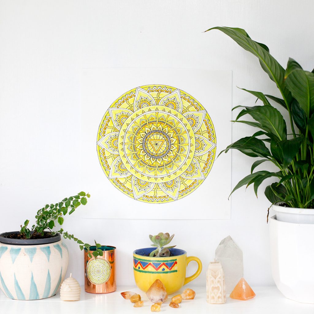 Chakra Mandala Art || Manipura Solar Plexus Chakra Mandala Art Print yoga meditation sacred space studio deco