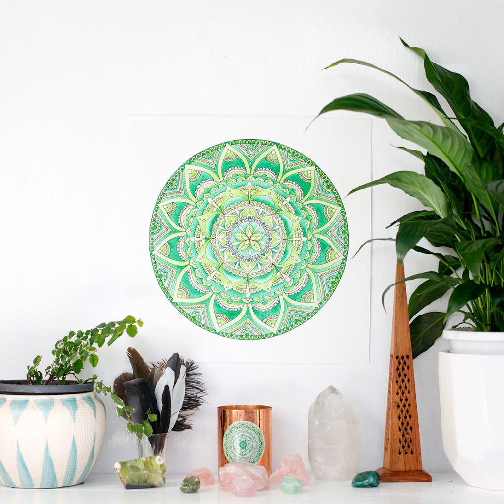 Chakra Mandala Art || Anahata Heart Chakra Mandala Art Print yoga meditation sacred space studio deco