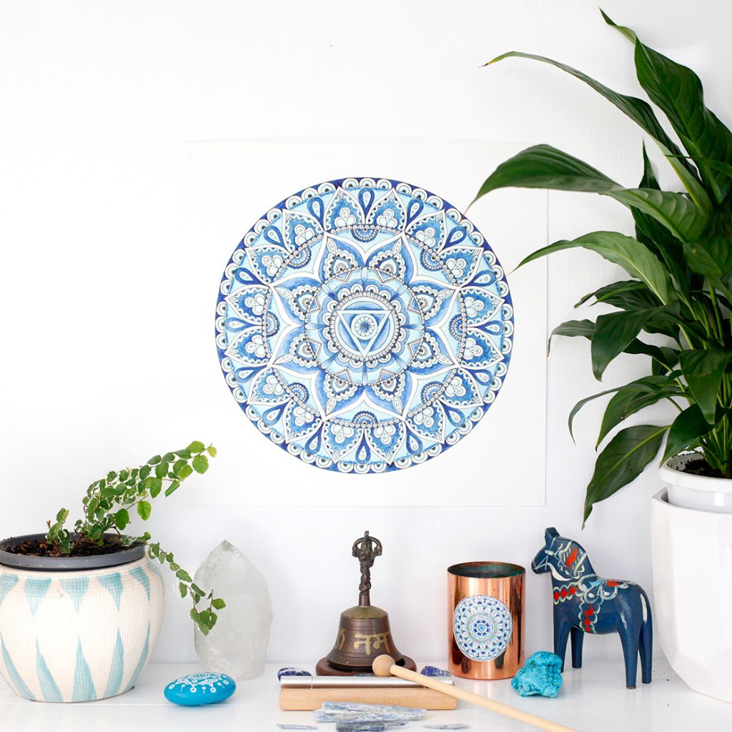 Chakra Mandala Art || Vishuddha Throat Chakra Mandala Art Print yoga meditation sacred space studio deco