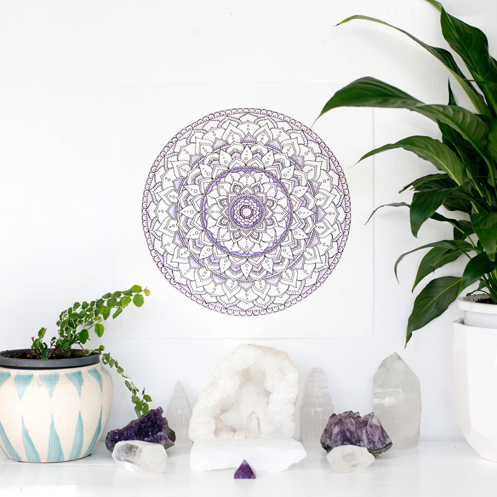 Chakra Mandala Art || Sahasrara Crown Chakra Mandala Art Print yoga meditation sacred space studio deco