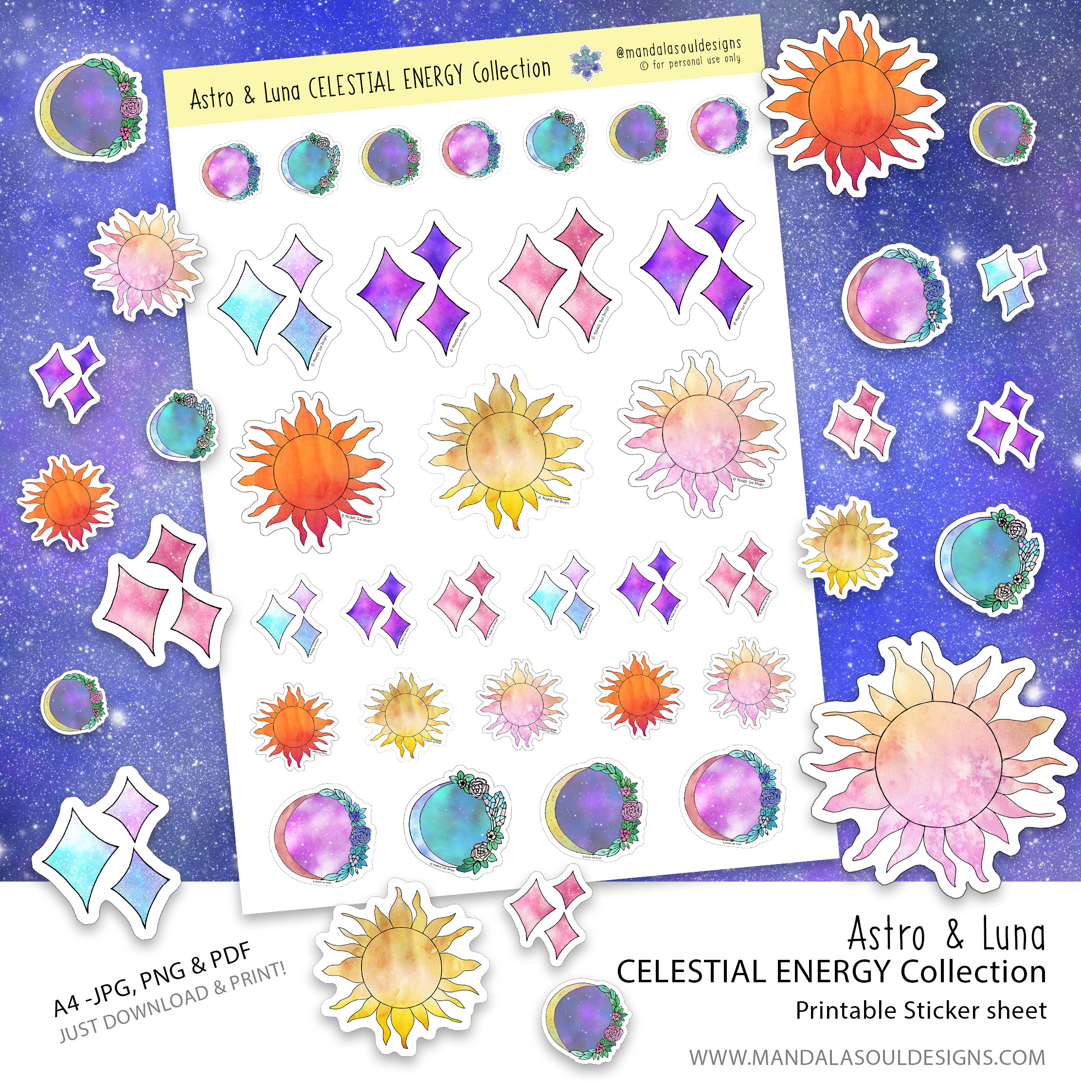 Celestial Energy Printable Sticker Collection - Conjure Your Soul's Desires