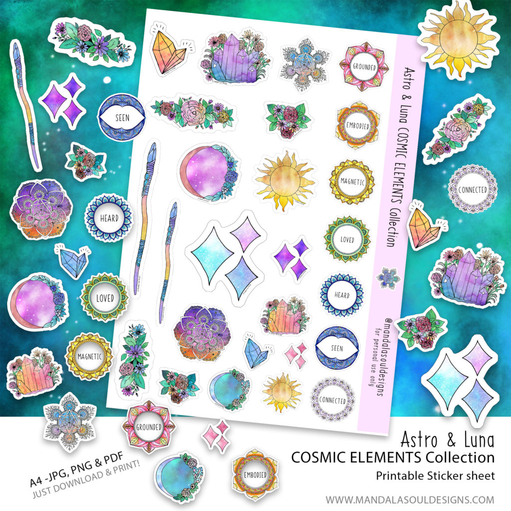 Cosmic Elements Printable Sticker Collection - Conjure Your Soul's Desires