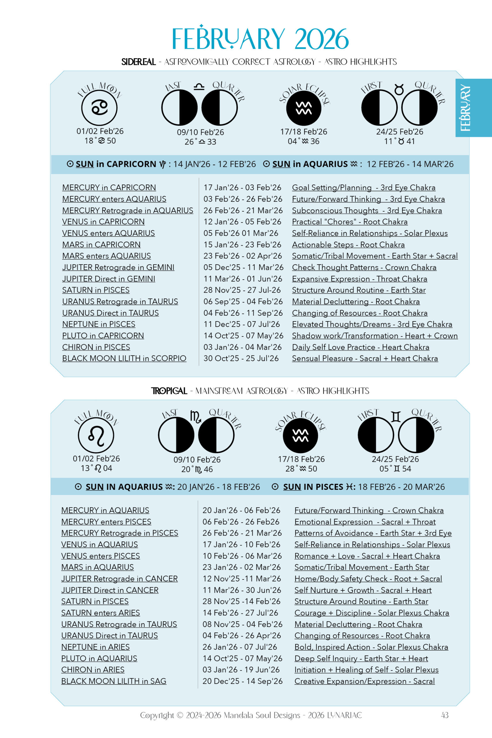 2026 LUNARIAC - Luna Planner and Almanac - Sidereal Astrology, Moon phases, Planning pages, Trackers, Cyclical Living