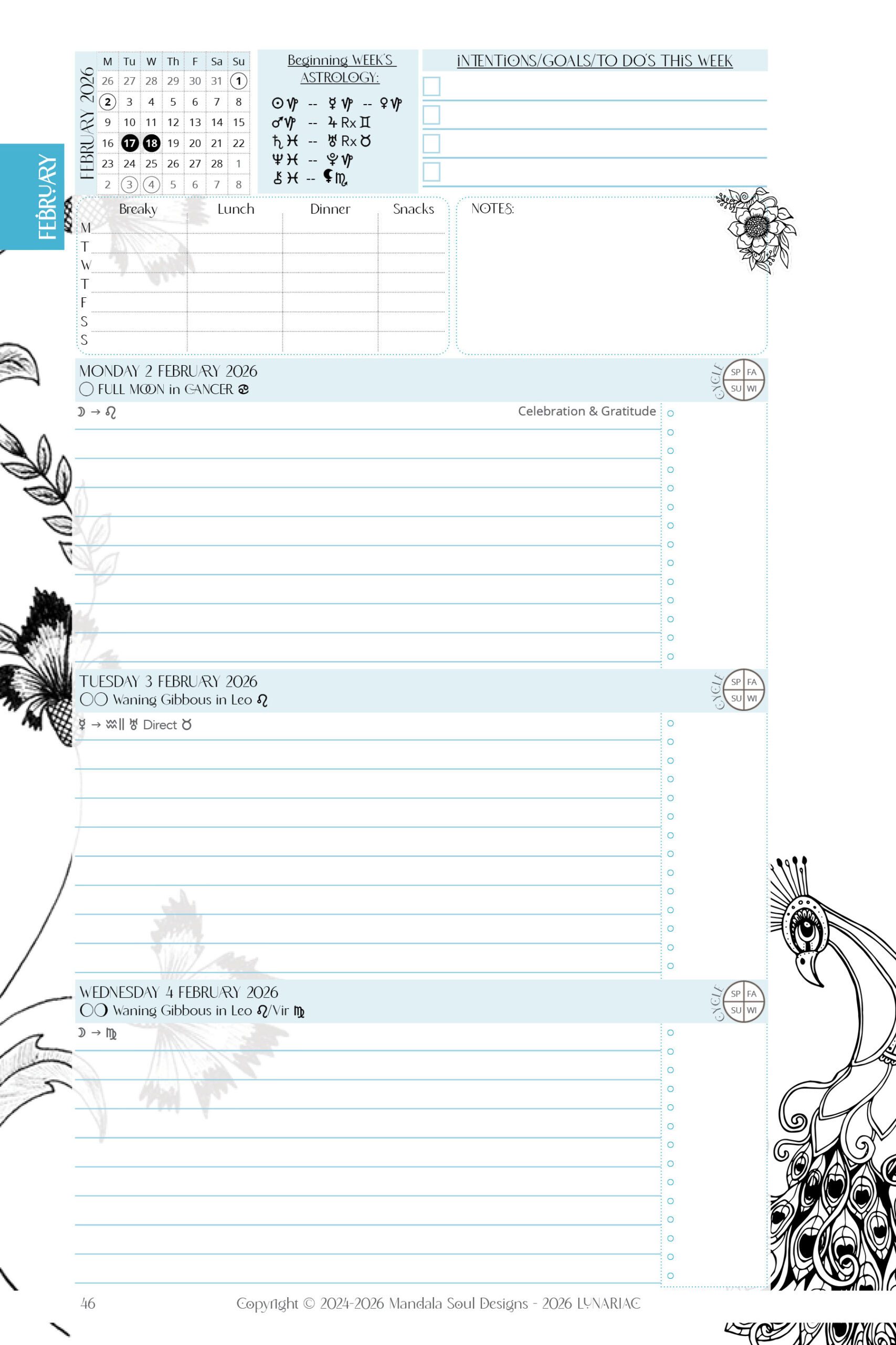 2026 LUNARIAC - Luna Planner and Almanac - Sidereal Astrology, Moon phases, Planning pages, Trackers, Cyclical Living