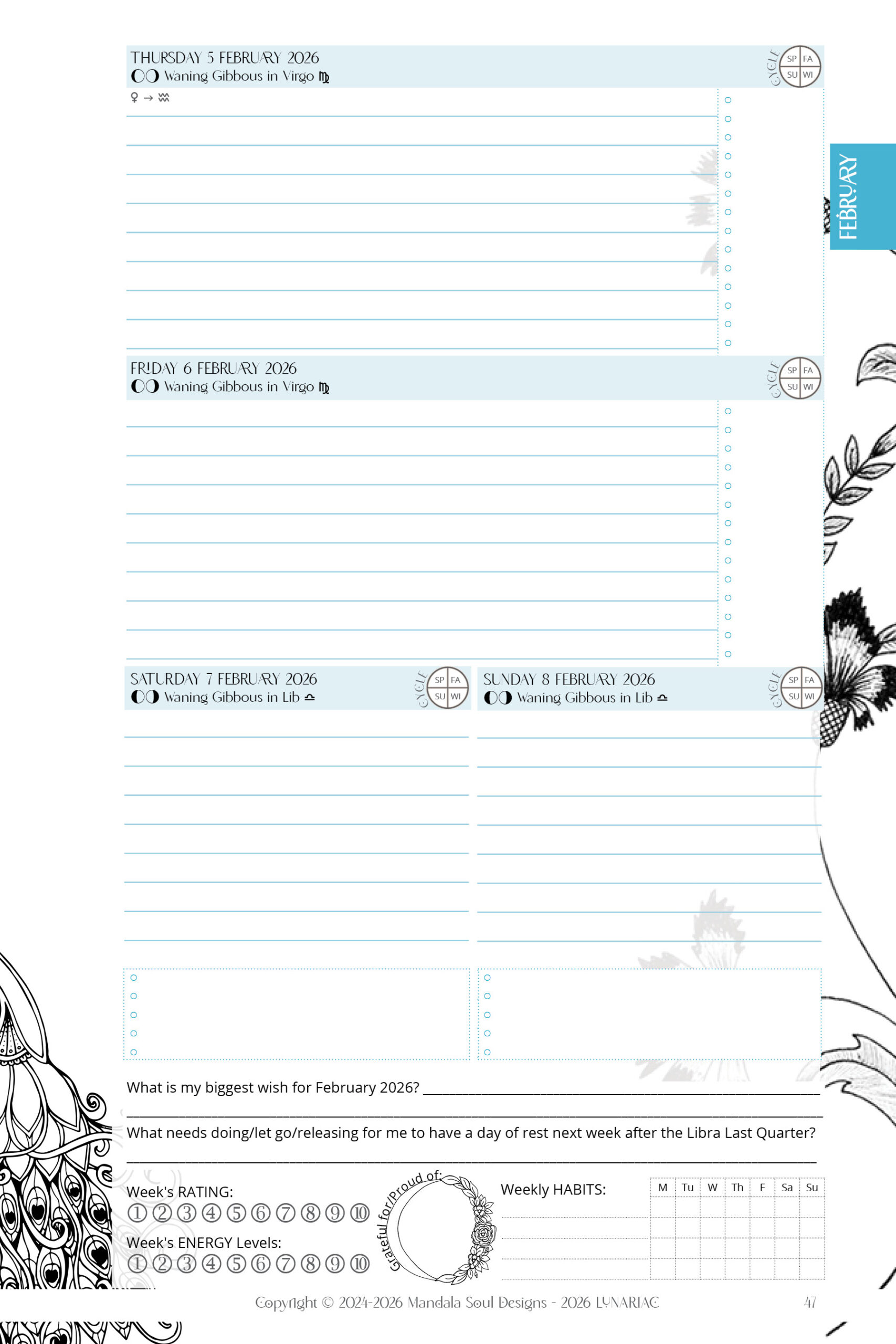 2026 LUNARIAC - Luna Planner and Almanac - Sidereal Astrology, Moon phases, Planning pages, Trackers, Cyclical Living