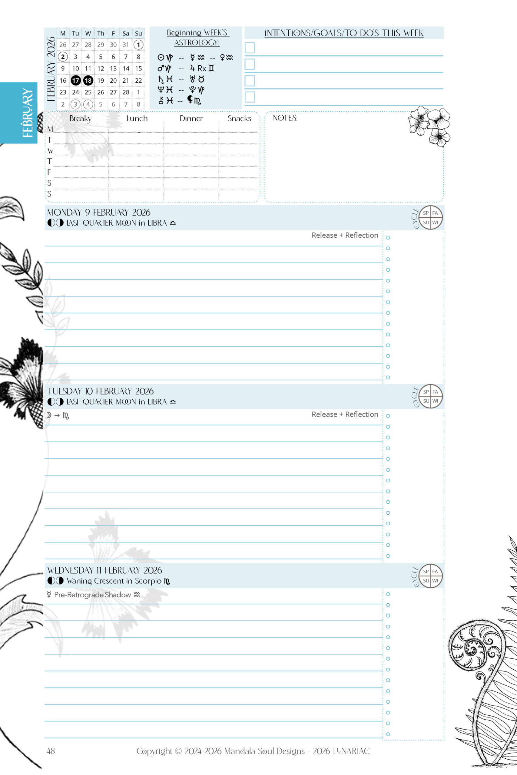 2026 LUNARIAC - Luna Planner and Almanac - Sidereal Astrology, Moon phases, Planning pages, Trackers, Cyclical Living