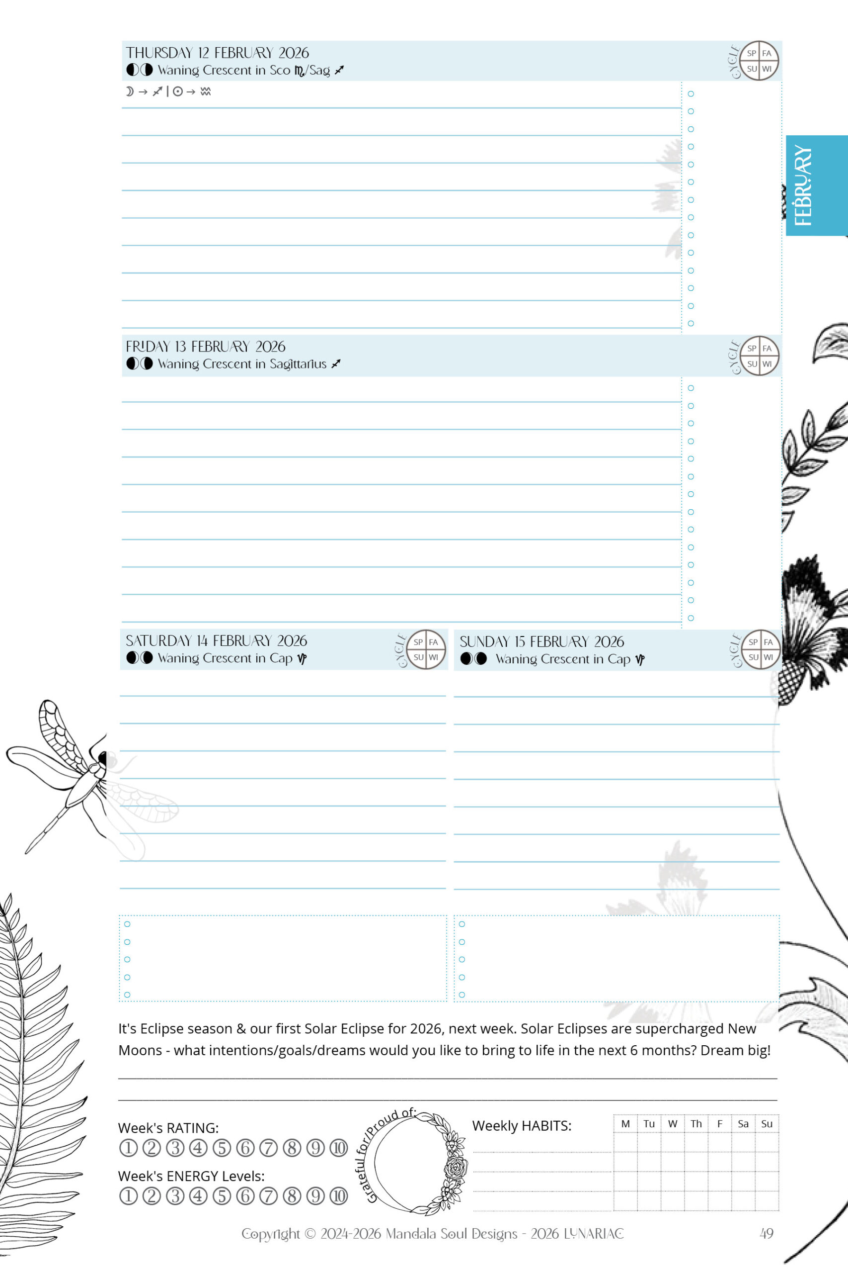 2026 LUNARIAC - Luna Planner and Almanac - Sidereal Astrology, Moon phases, Planning pages, Trackers, Cyclical Living