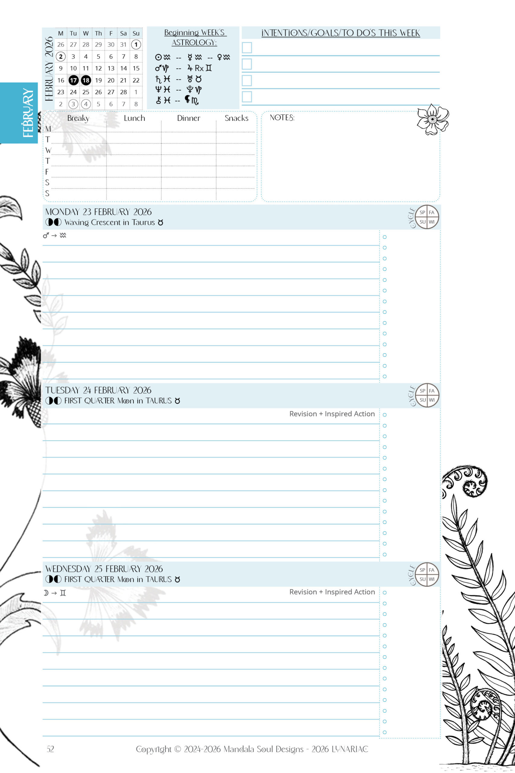 2026 LUNARIAC - Luna Planner and Almanac - Sidereal Astrology, Moon phases, Planning pages, Trackers, Cyclical Living