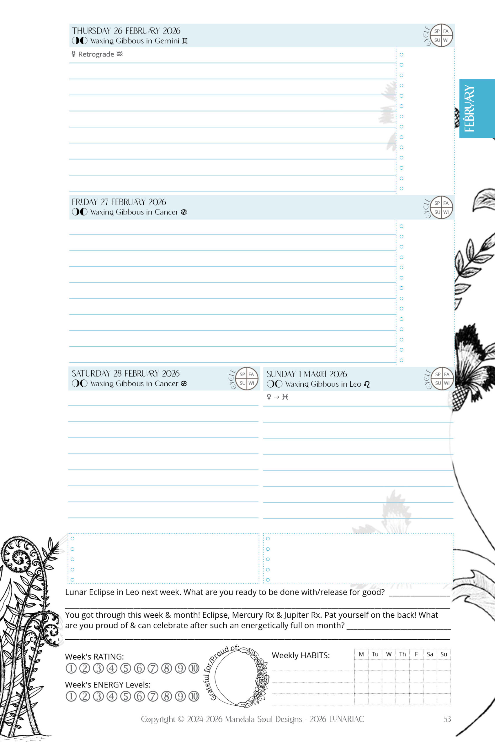 2026 LUNARIAC - Luna Planner and Almanac - Sidereal Astrology, Moon phases, Planning pages, Trackers, Cyclical Living