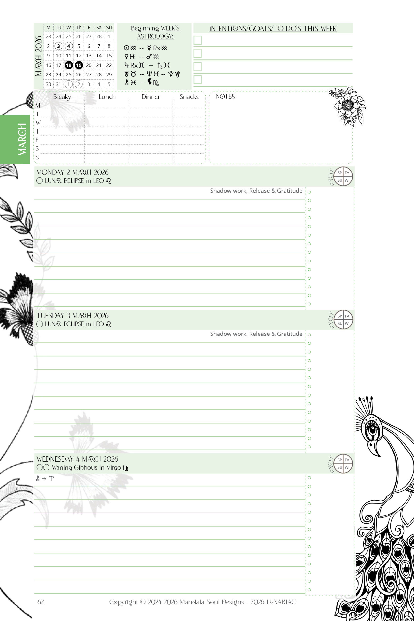 2026 LUNARIAC - Luna Planner and Almanac - Sidereal Astrology, Moon phases, Planning pages, Trackers, Cyclical Living